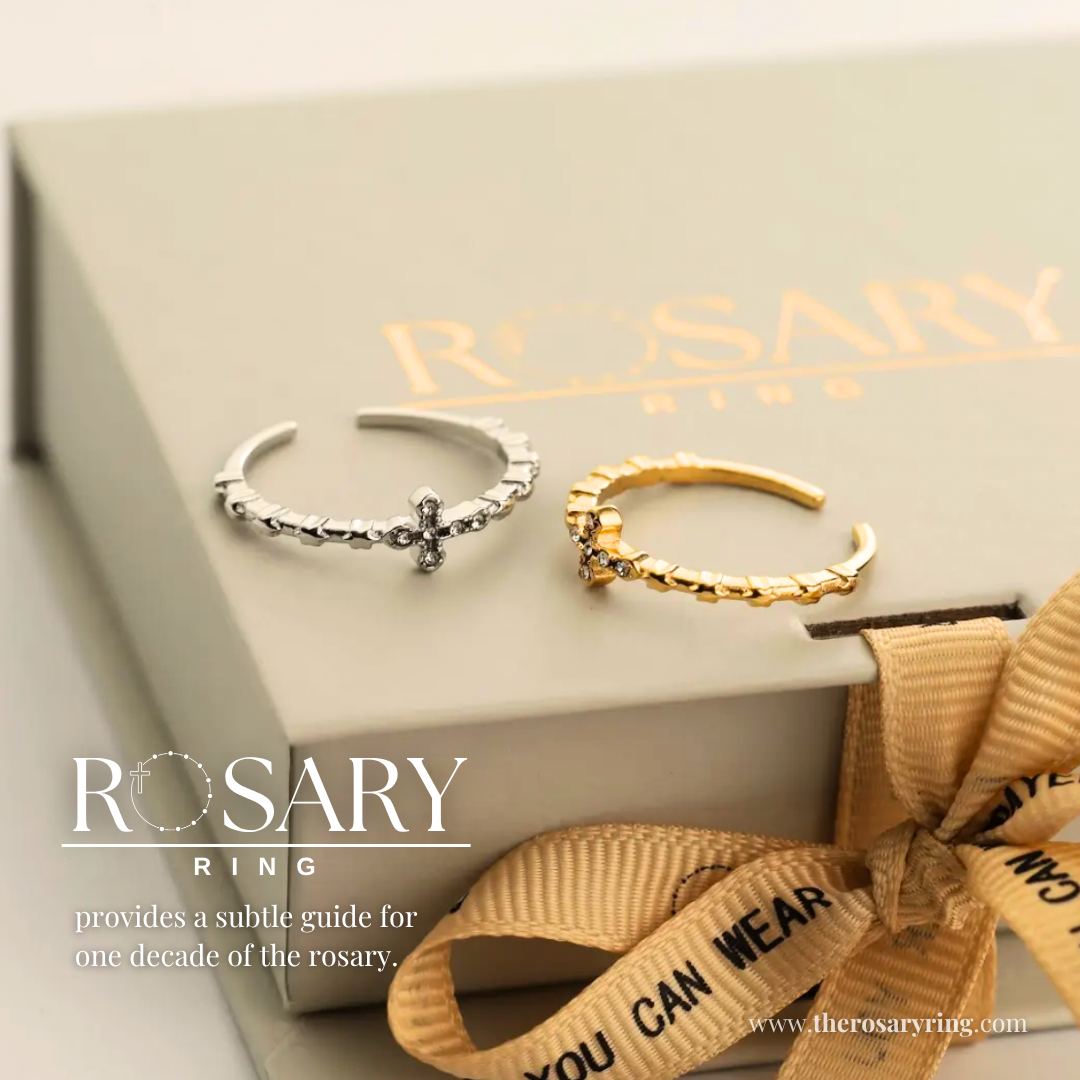 Crystal Gold Rosary Ring (Adjustable Size)