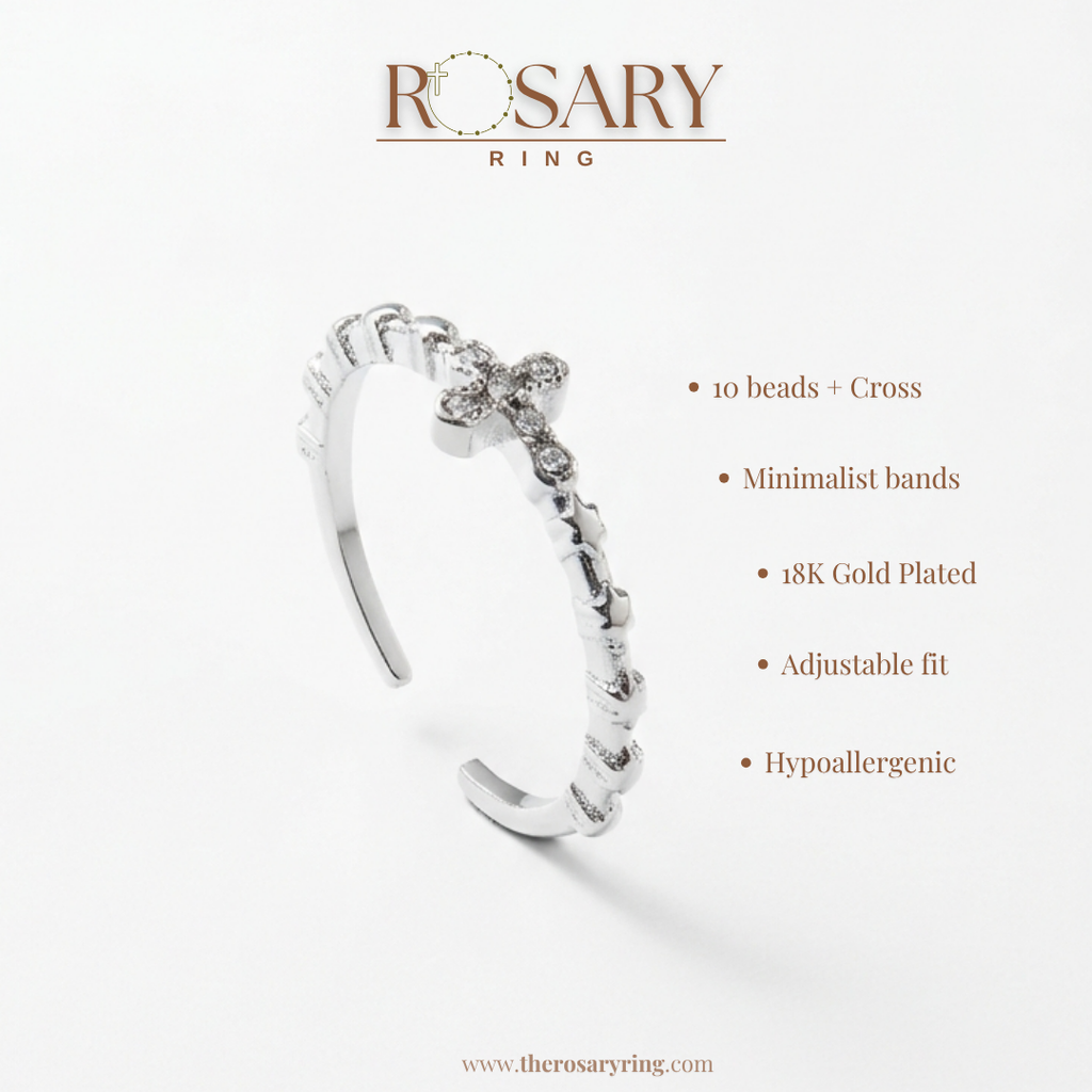 Family Set of 4 Crystal Silver Rosary Ring - FREE SHIPPING