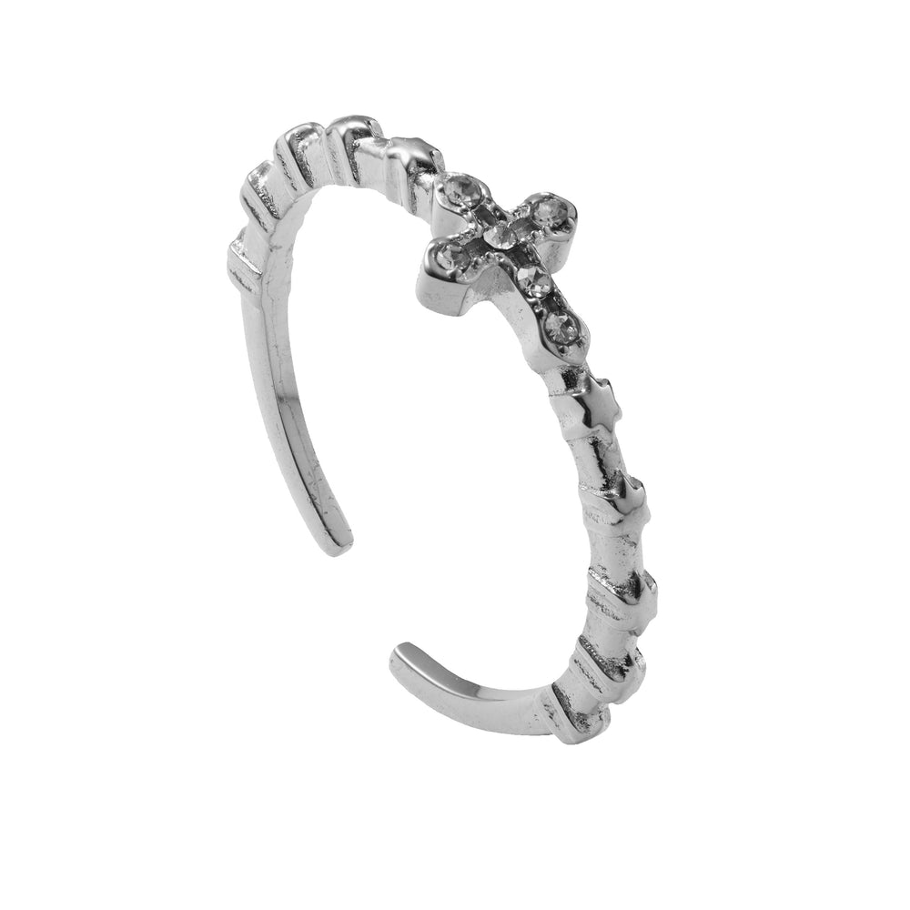 Crystal Silver Rosary Ring (Adjustable Size)